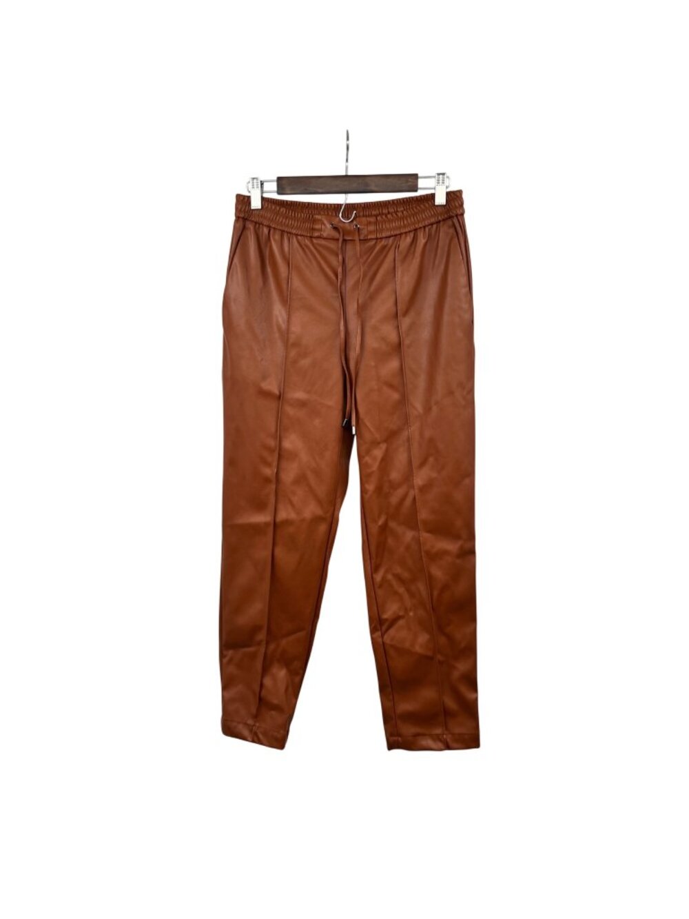Nine West Womens Faux Leather Jogger Pant Drawstring Brown Size Small Pockets